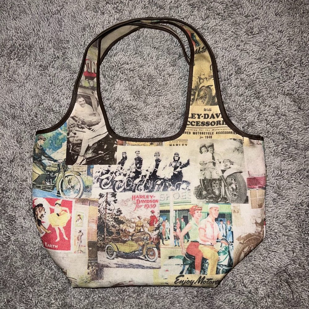 Harley Davidson Enjoy Motorcycles Graphic Mural Shoulder Tote Bag Purse